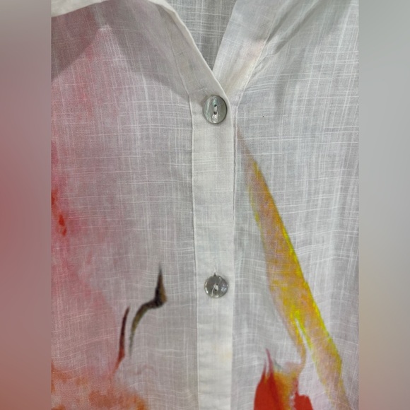 Soft Surroundings Isla Grande 100% Cotton Multicolor Watercolor Button Front Top - Picture 10 of 12